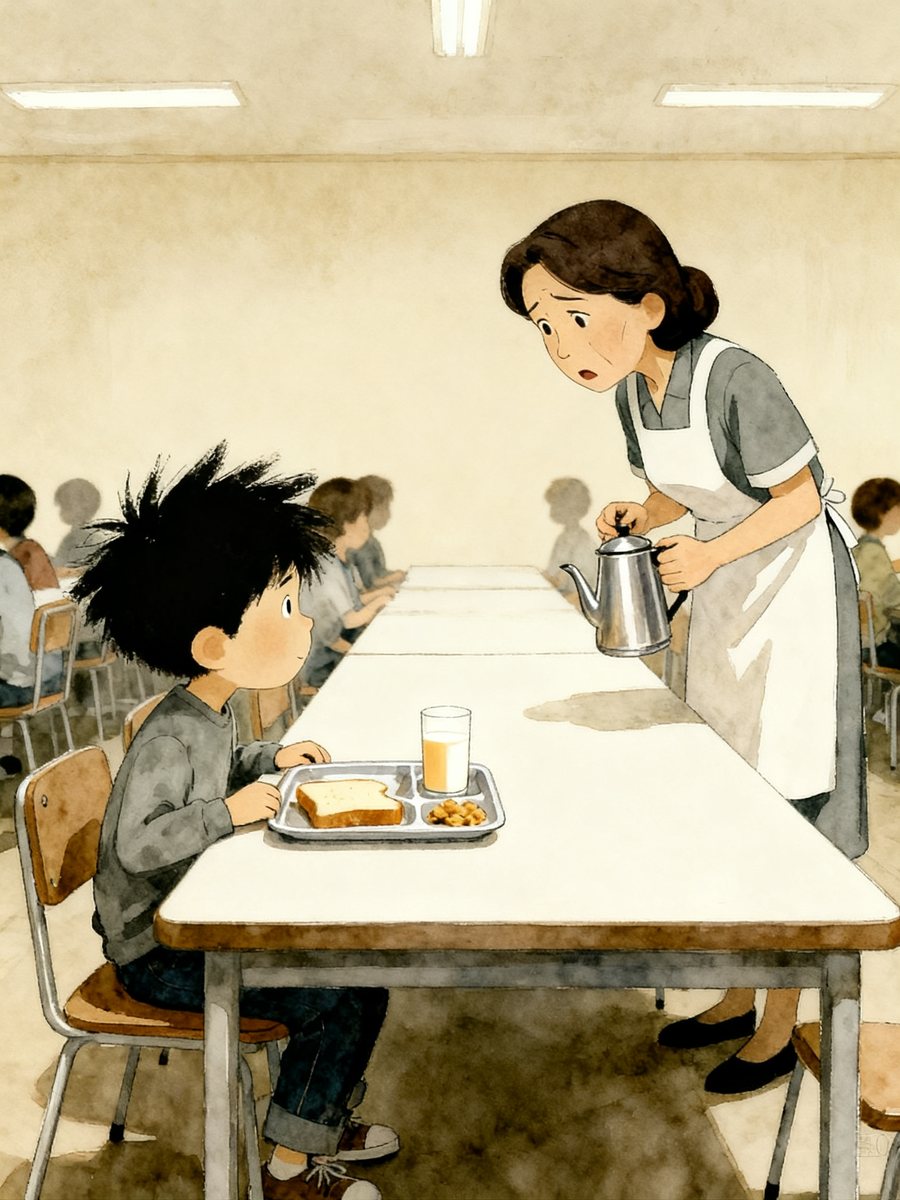 Un chico en el comedor con el plato casi entero